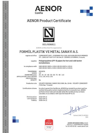 AQUAPA AENOR PP-R